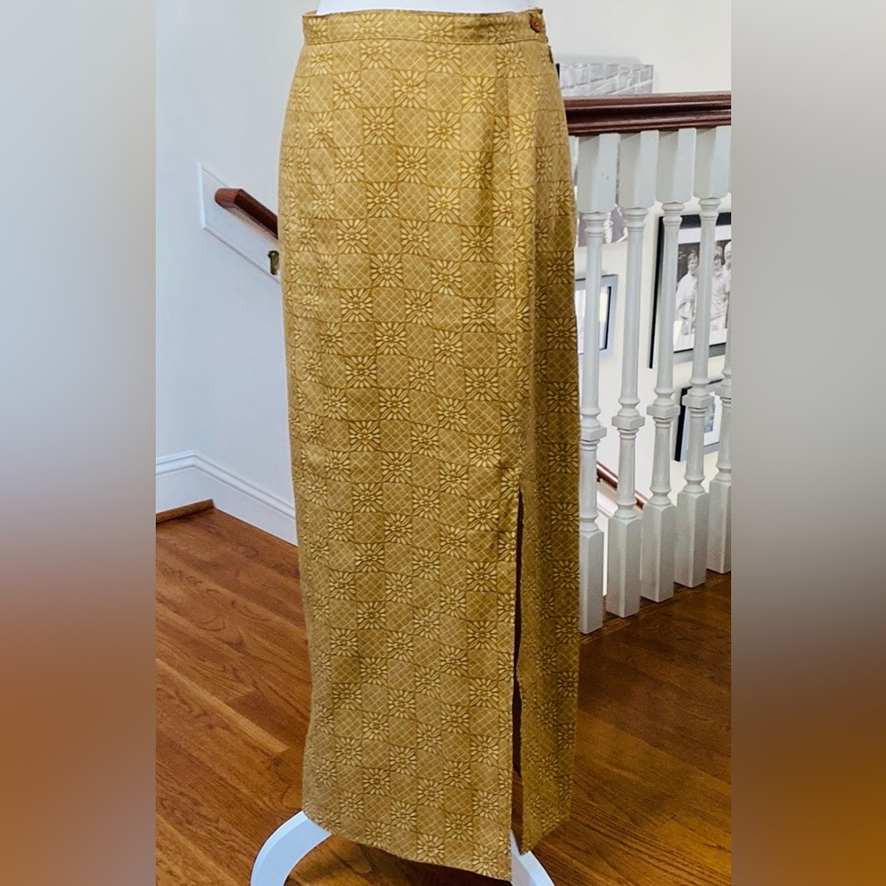 Vintage 90's ~ GAP /2-Tone Gold Block Print Linen/Maxi Pencil Skirt/ Size 6